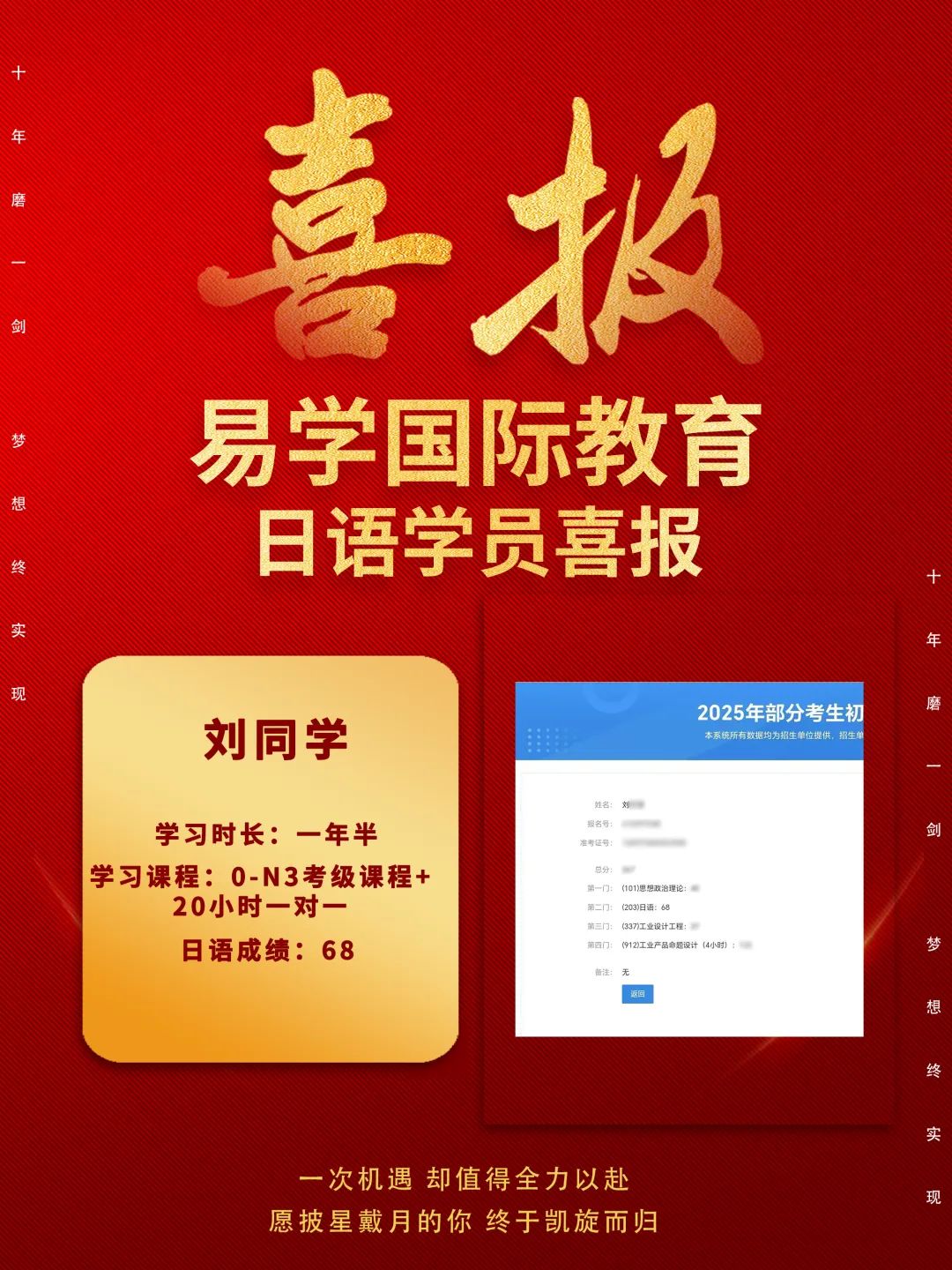 西安考研日语培训 | 祝贺！2025易学国际教育考研日语班学员再创佳绩!